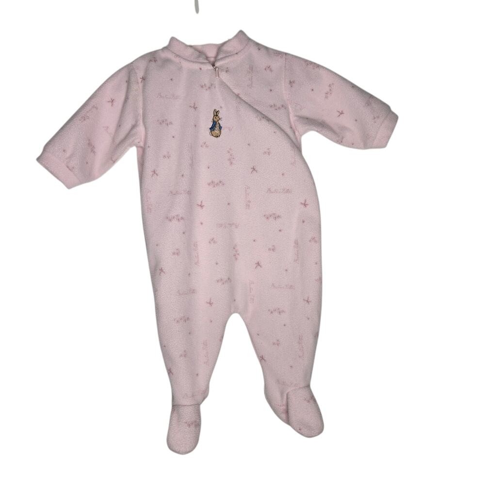Vintage Beatrix Potter Baby Girl Pink Fleece Footie Sleeper Peter Rabbit 3mo
